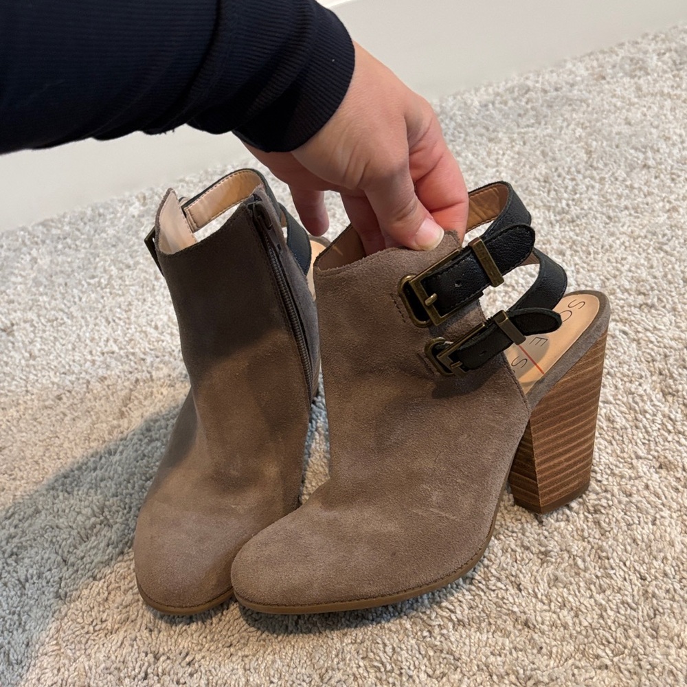 Sole Society Taupe Ankle Booties with Buckle Accents